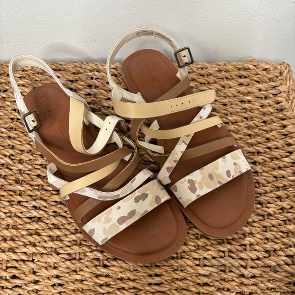 TOMS Womens‎ Sephina Print Sandal - Beige Leather Size 8, Womens Strappy Flat - Picture 4 of 10
